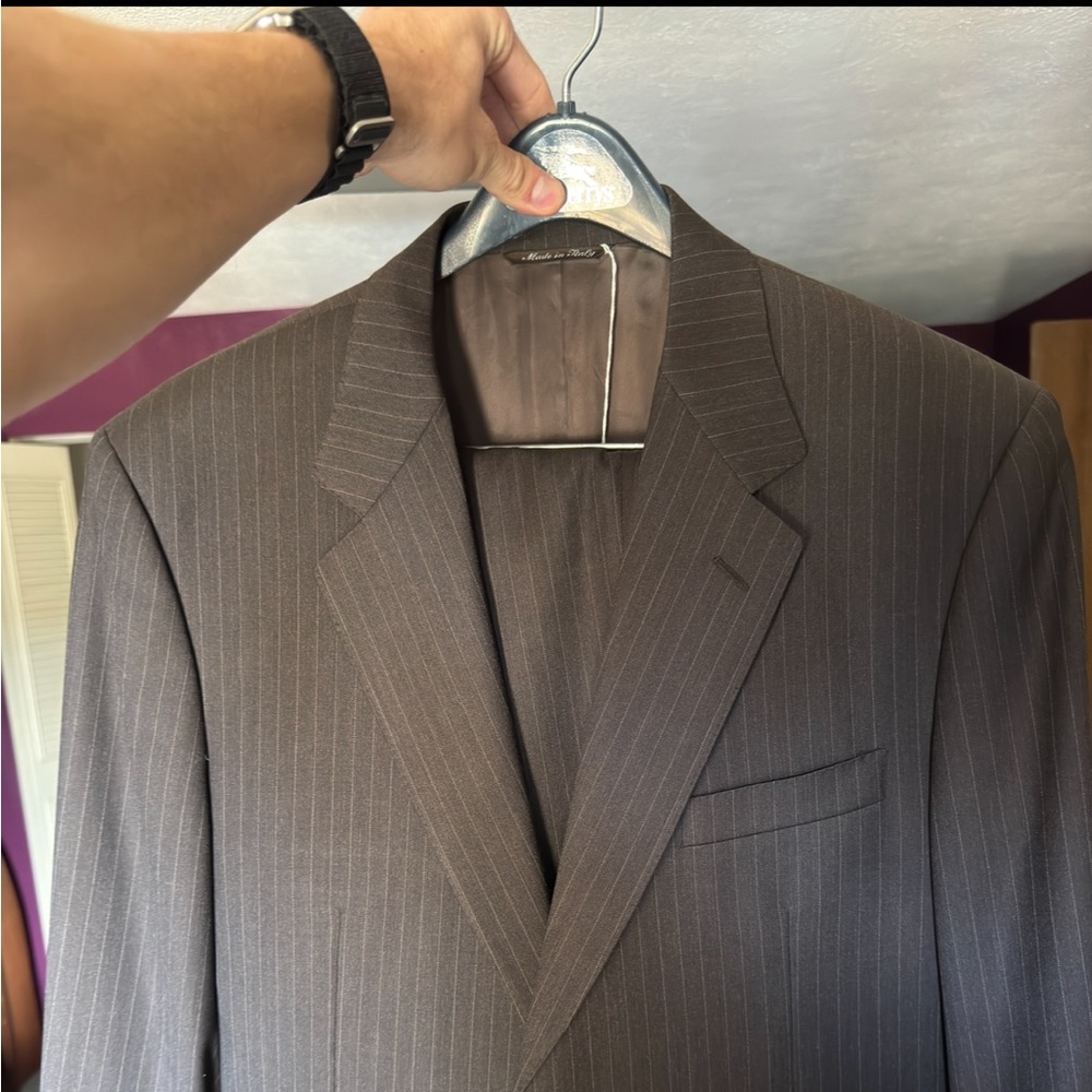 $1,000+ Canali Mens Suit Jacket Italian Wool Brown Pinstripes EU 52 L/ US 42 L